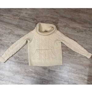 Carraig Donn Irish Aran Cable Knit Sweater Merino Wool Cowl Neck Cream Small